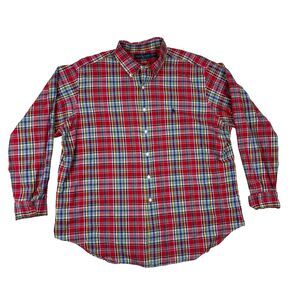 Ralph Lauren Performance Button Down Red Blue Plaid Dress Shirt XXL